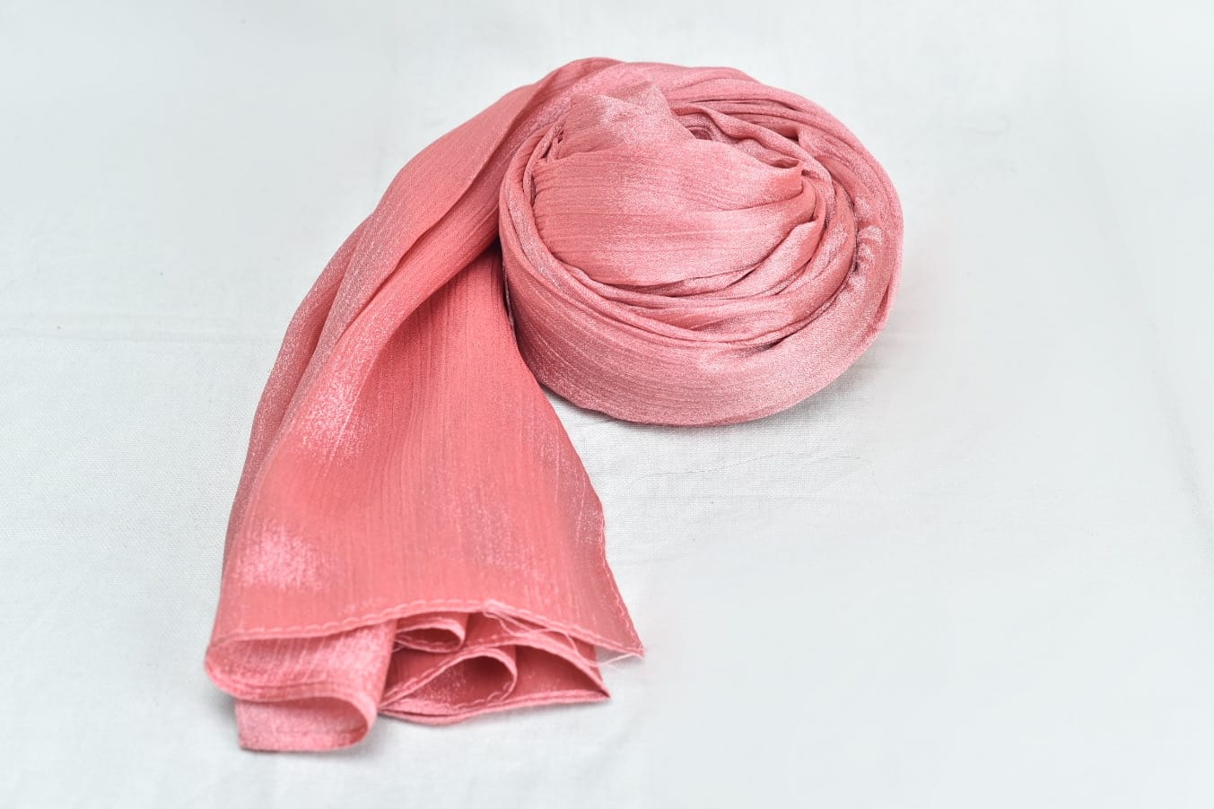 Peachy Pink Crinkle Silk Hijab –  Subtle Shine, Ultimate Comfort